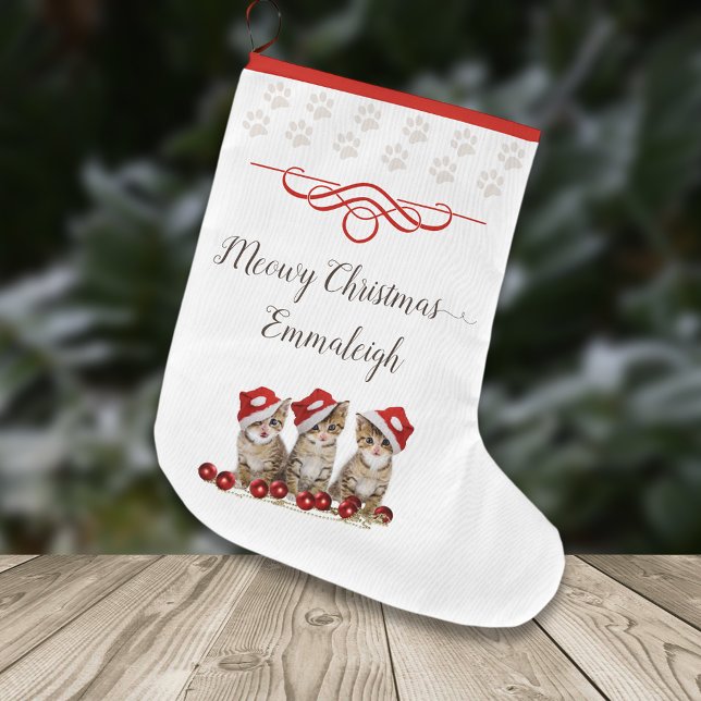 Grande Chaussette De Noël Jingle Cats Meowy Noël Personnalisé (Créateur téléchargé)