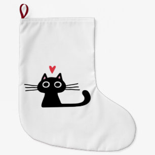 Grande Chaussette De Noël Joli chat noir avec cœur Valentine de chaton clas