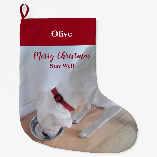 Grande Chaussette De Noël Joli Chien Chien Chien Boire Eau Rouge Noël Grand (Devant)