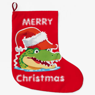 Grande Chaussette De Noël Joli crocodile alligator Noël Safari Père Noël