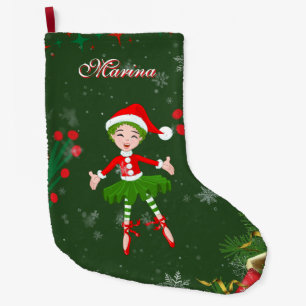 Grande Chaussette De Noël Joli Elfe Personnalisé de Noël Fille de Ballet