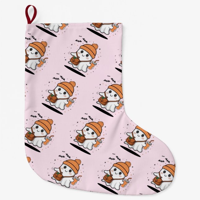 Grande Chaussette De Noël Joli fantôme Halloween (Devant)