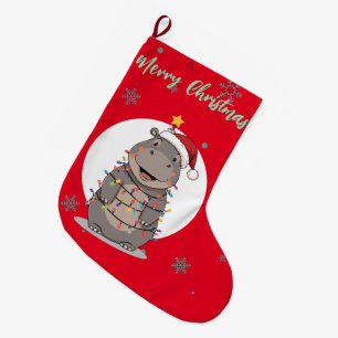 Grande Chaussette De Noël Joli joyeux Hippopotame arbre de Noël zoo safari N