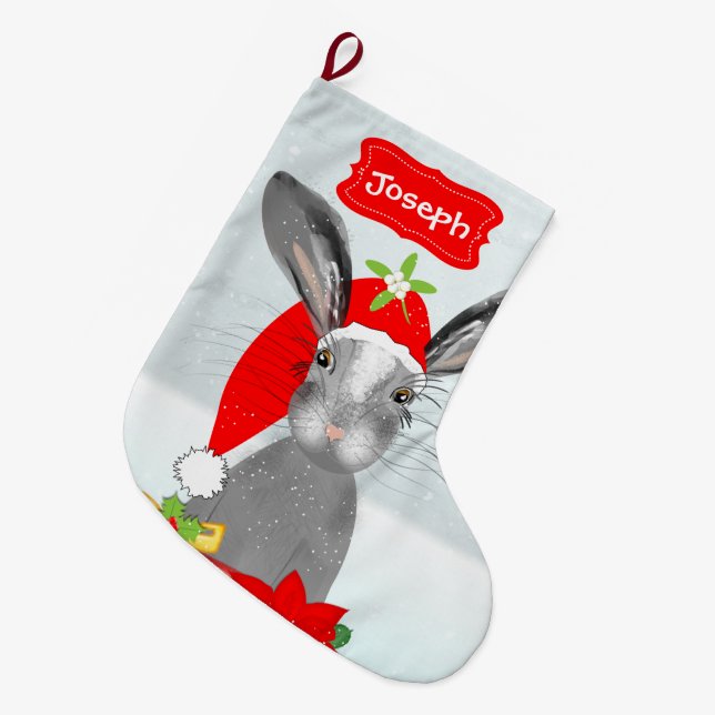 Grande Chaussette De Noël Joli lapin lapin de Noël Whimsy Peronorisé (Devant (Accrochage))