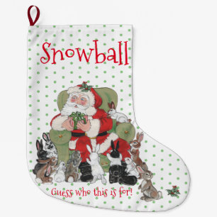 Grande Chaussette De Noël Joli lapins lapins de lapin Père Noël vert Noël