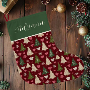Grande Chaussette De Noël Joli motif d'arbres de Noël au tricot sur mesure