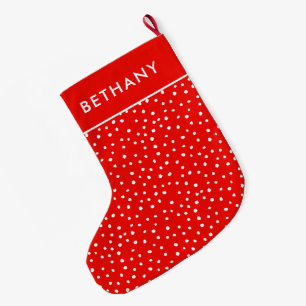 Grande Chaussette De Noël Joli motif de neige rouge et blanc avec nom person