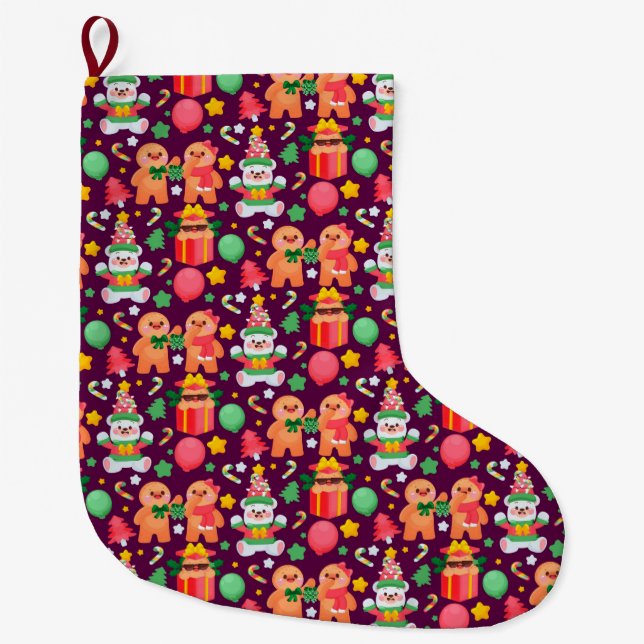 Grande Chaussette De Noël Joli Motif de Noël Grande réserve de Noël (Devant)