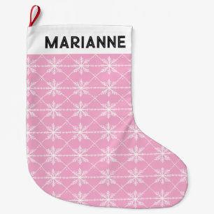 Grande Chaussette De Noël Joli Motif Festif Rose Snowflake Personnalisé