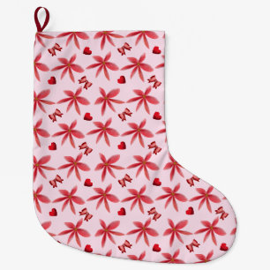 Grande Chaussette De Noël Joli motif floral rouge en forme de cœur sans cout
