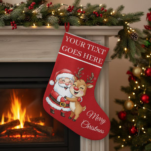 Grande Chaussette De Noël Joli Père Noël & Renne qui s'embrassent Personnali