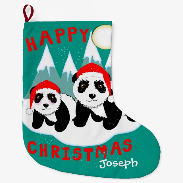 Grande Chaussette De Noël Joli Portes de Panda de Noël Personnalisées (Devant)