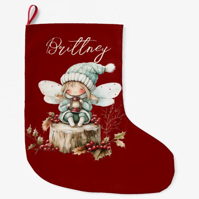 Grande Chaussette De Noël Jolie fée de Noël de la forêt (Devant)