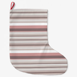 Grande Chaussette De Noël Jolies rayures blanches marron