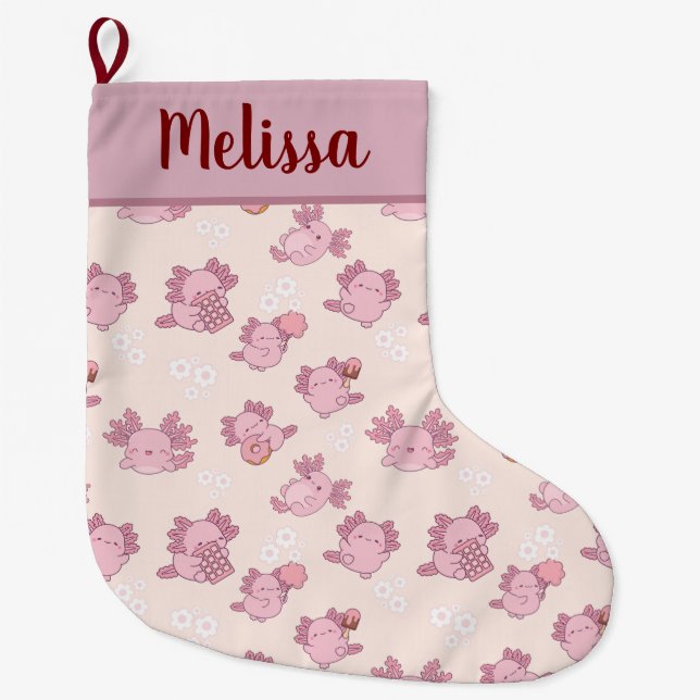 Grande Chaussette De Noël Jolis axolotls roses de Noël (Devant)