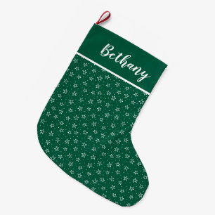 Grande Chaussette De Noël Jolis Étoiles Vertes Et Blanches Nom Personnalisé
