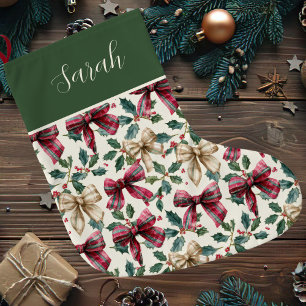 Grande Chaussette De Noël Jolis rubans de Noël personnalisés et motif de hou