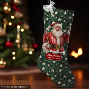 Grande Chaussette De Noël Jolly Santa Claus Stocking Personnalisé en Vintage