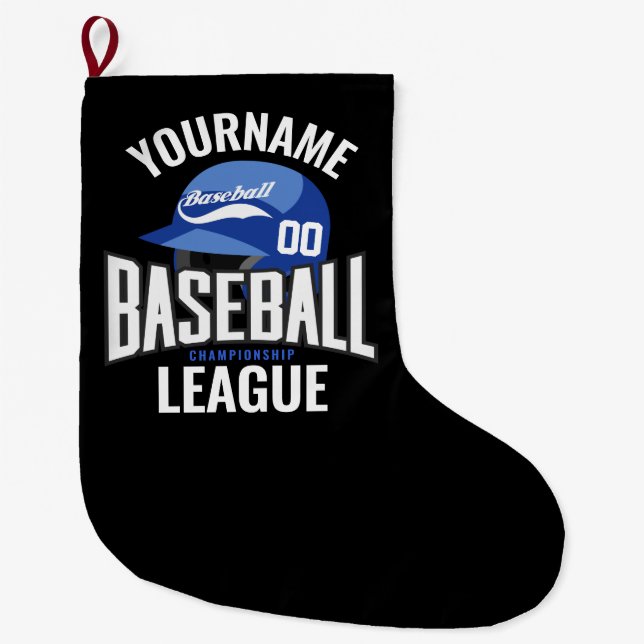 Grande Chaussette De Noël Joueur de baseball personnalisé NOM Équipe Champ C (Devant)