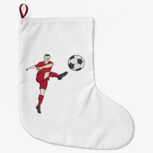Grande Chaussette De Noël Joueur de football rétro frappant le ballon en vol