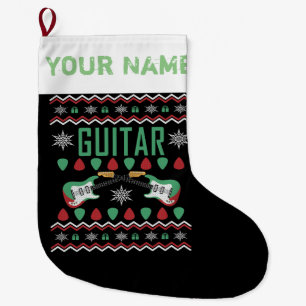 Grande Chaussette De Noël Joueur de guitare style pull de Noël moche