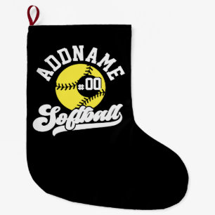 Grande Chaussette De Noël Joueur de softball personnalisé AJOUTER LE NOM Équ