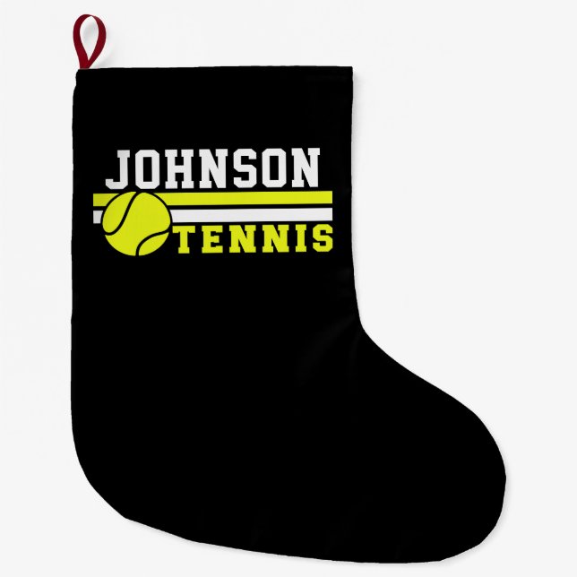 Grande Chaussette De Noël Joueur de tennis NOM Ball Jeu court personnalisé (Devant)