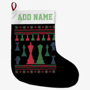 Grande Chaussette De Noël Joueur d'échecs Chant de Noël moche