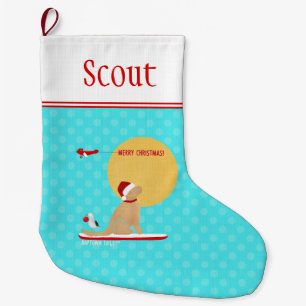 Grande Chaussette De Noël Jour de Noël Plage Surf Chien Aqua Stocking