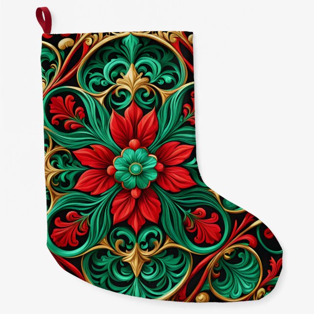 Grande Chaussette De Noël Jour de Noël rouge vert décoratif (Devant)