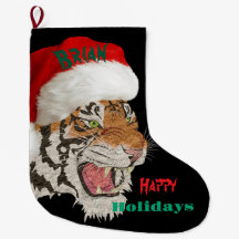 Joyeuses fêtes Tigre sauvage avec chapeau santa No