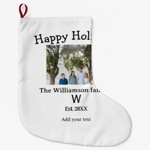 Grande Chaussette De Noël Joyeuses vacances famille photo renuion nom lettre