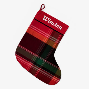 Grande Chaussette De Noël Joyeuses Vacances Modernes Madras Plaid Personnali