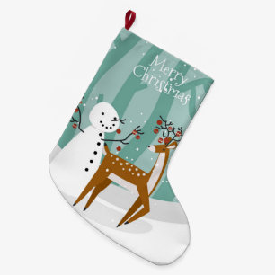 Grande Chaussette De Noël Joyeux bonhomme de neige et renne de Noël