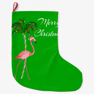 Grande Chaussette De Noël Joyeux Flamant rose de Noël