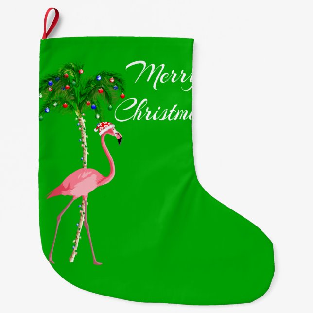 Grande Chaussette De Noël Joyeux Flamant rose de Noël (Devant)