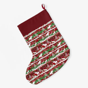 Grande Chaussette De Noël Joyeux Noël Bois Animaux