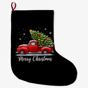 Grande Chaussette De Noël Joyeux Noël camion rouge arbre hommes femmes