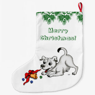 Grande Chaussette De Noël Joyeux Noël ! Chiot avec Bell et Ball