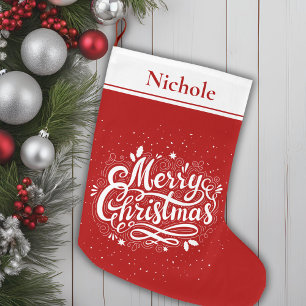 Grande Chaussette De Noël Joyeux Noël Classique Rouge et Blanc Personnalisé