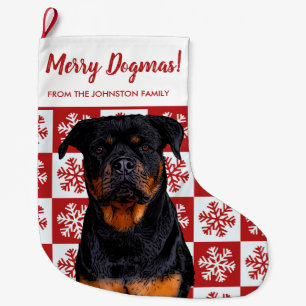 Grande Chaussette De Noël Joyeux Noël Dogmes Rottweiler Chien de Noël Rouge