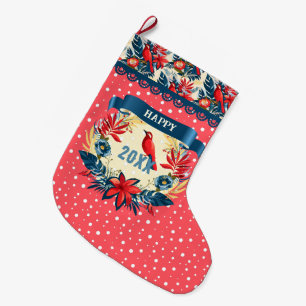 Grande Chaussette De Noël Joyeux Noël et Bonne Année ! 2027 Oiseau Rouge