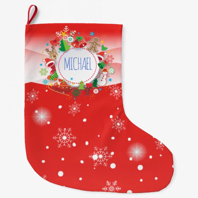 Grande Chaussette De Noël Joyeux Noël et Bonne Année ! Monogramme XMAS (Devant)