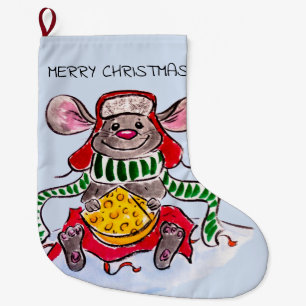 Grande Chaussette De Noël Joyeux Noël et joyeux Souris au fromage du Nouvel