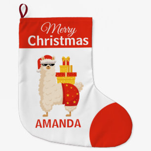 Grande Chaussette De Noël Joyeux Noël  Lama Santa Rouge Drôle Amusement d'Hi