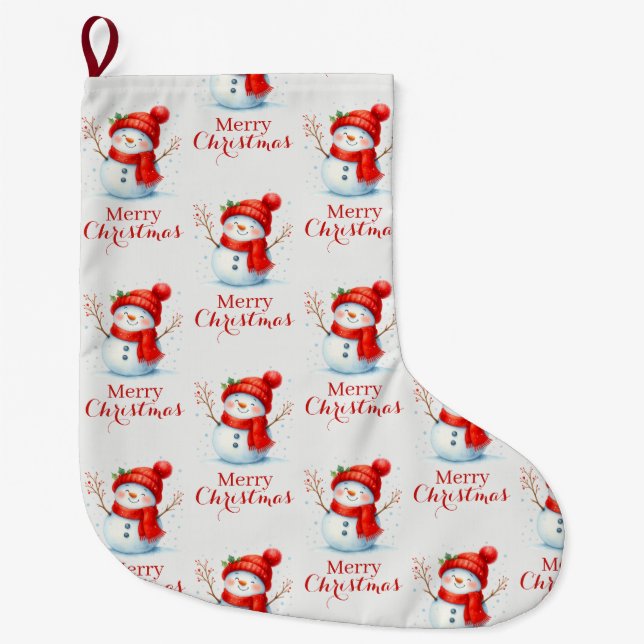 Grande Chaussette De Noël Joyeux Noël personnalisé Bonhomme de neige Année p (Devant)