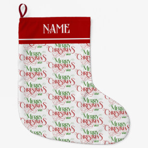 Grande Chaussette De Noël Joyeux Noël Red Green Festive Retro Typographie