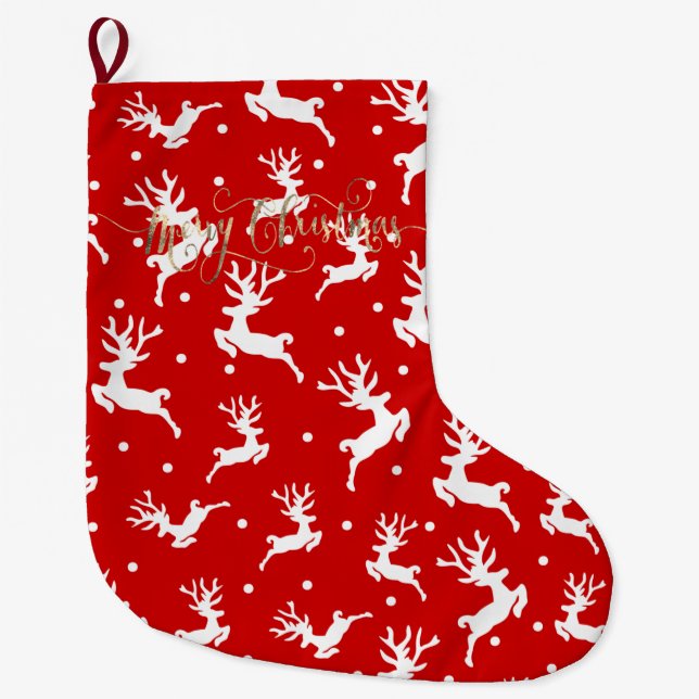 Grande Chaussette De Noël Joyeux Noël Rénes Rouges (Devant)