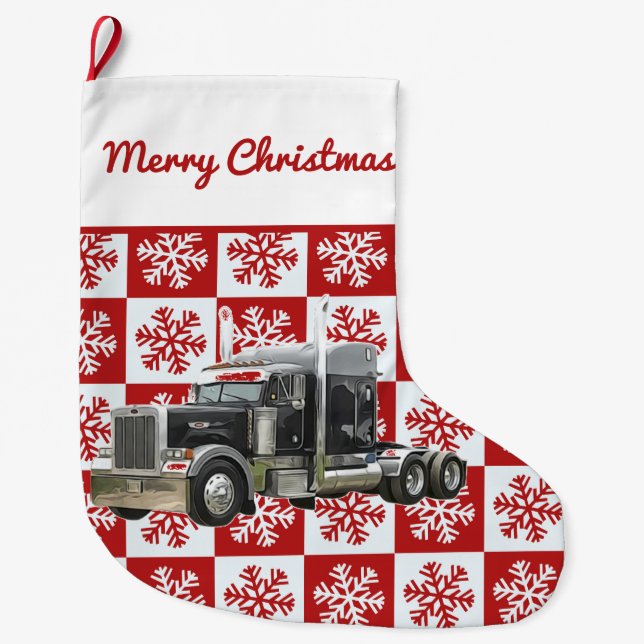Grande Chaussette De Noël Joyeux Noël Semi Transport Camion Snowflake (Devant)
