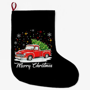 Grande Chaussette De Noël Joyeux Noël Vintage Camion Rouge Père Noël Arbre F